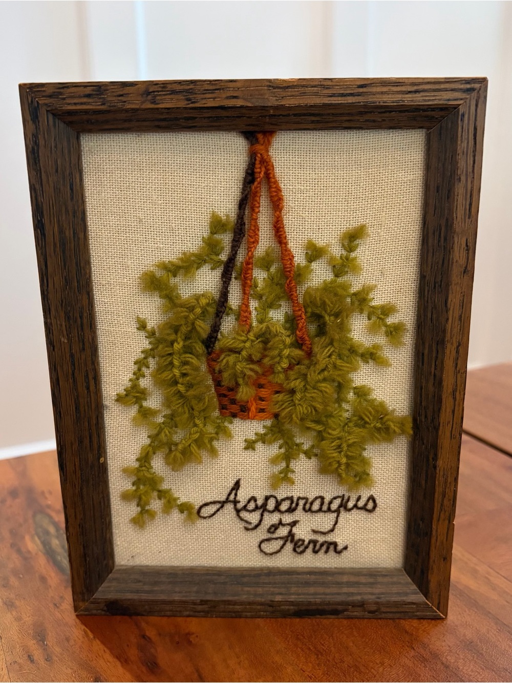 Vtg 1975 Jiffy Stitchery Asparagus Fern Crewel Embroidery Framed Art 5x7 Boho